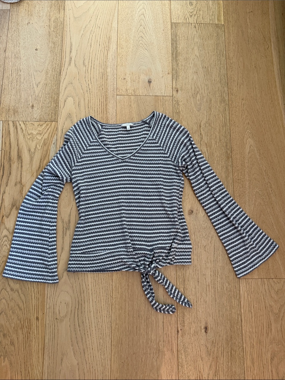 Lucky Brand Black & White Striped Tie-Front Long Sleeve Top
